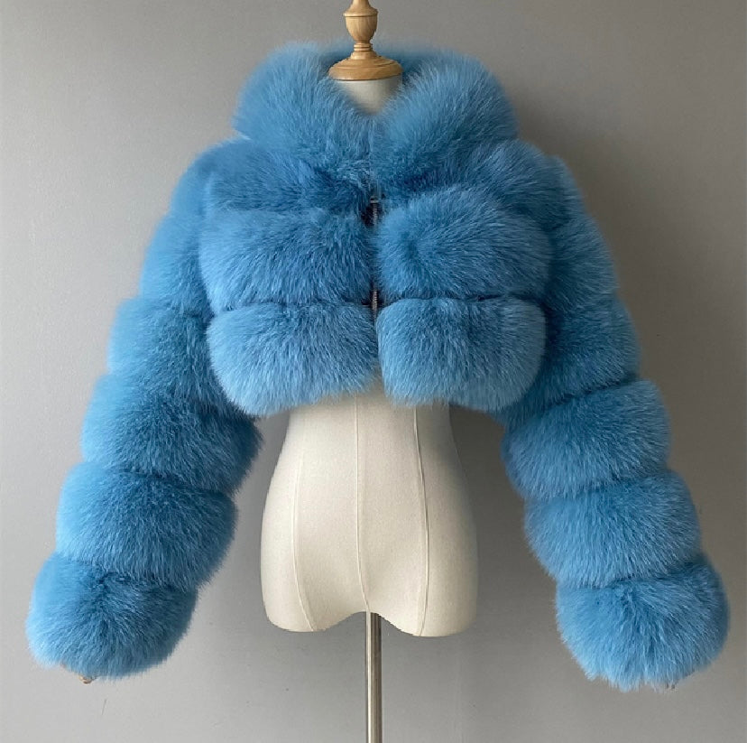 Real fox fur crop top coat with real leather inside.