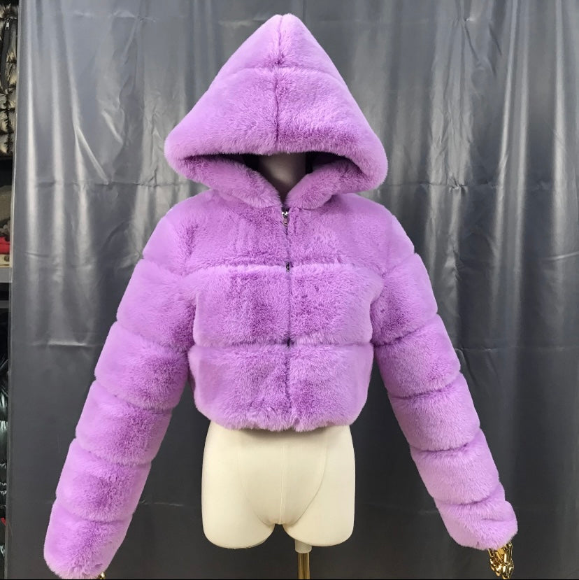 Faux fur crop top coats