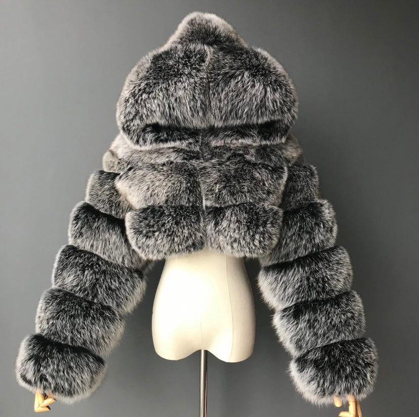 Real fur crop top coat with real leather inside.