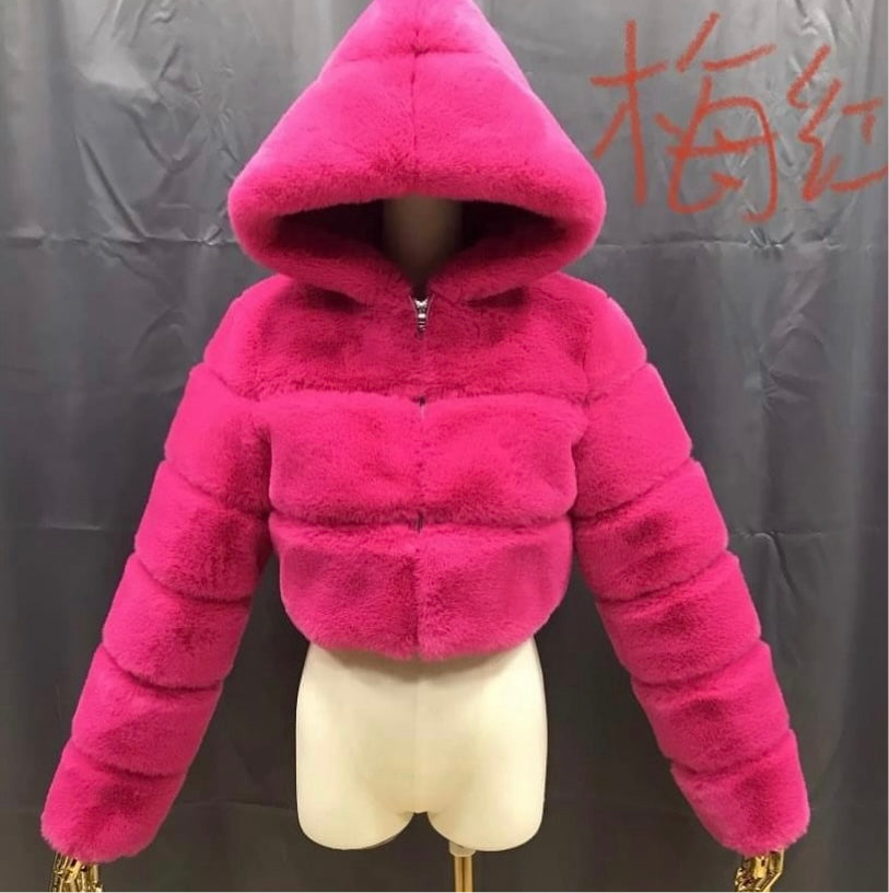Faux fur crop top coats