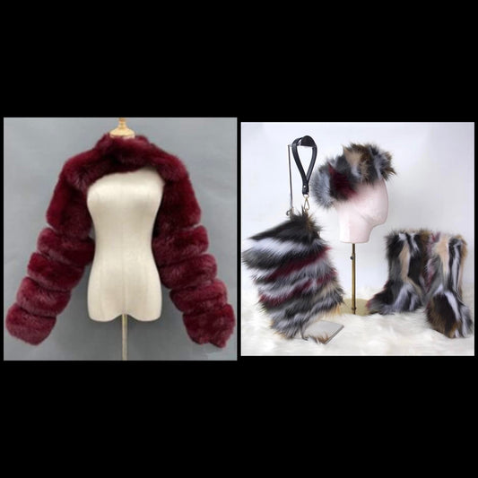 Sleeves coat faux fur boot set