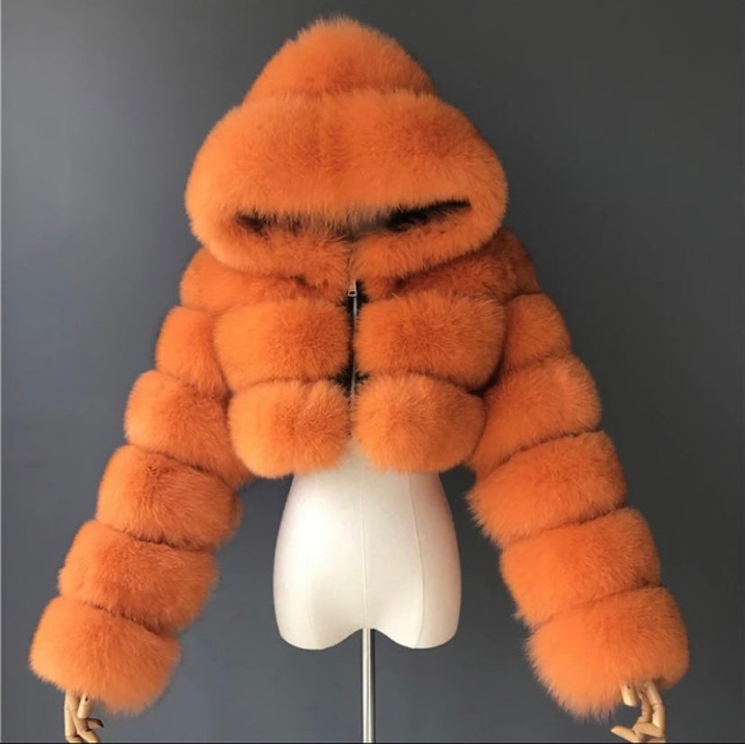 Real fur crop top coat with real leather inside.