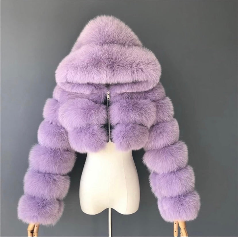 Real fur crop top coat with real leather inside.