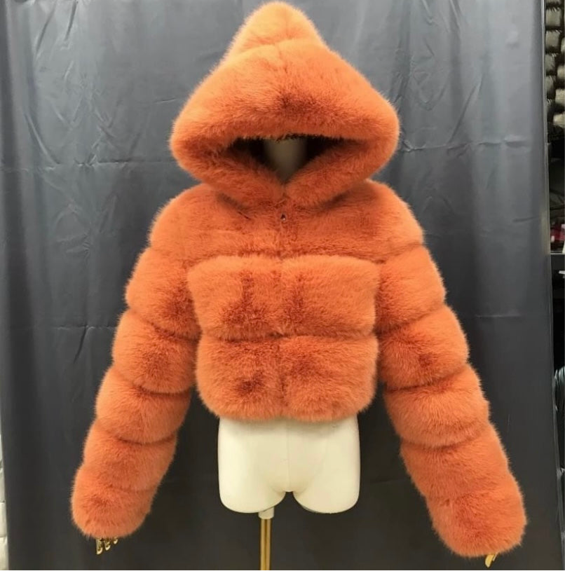 Faux fur crop top coats