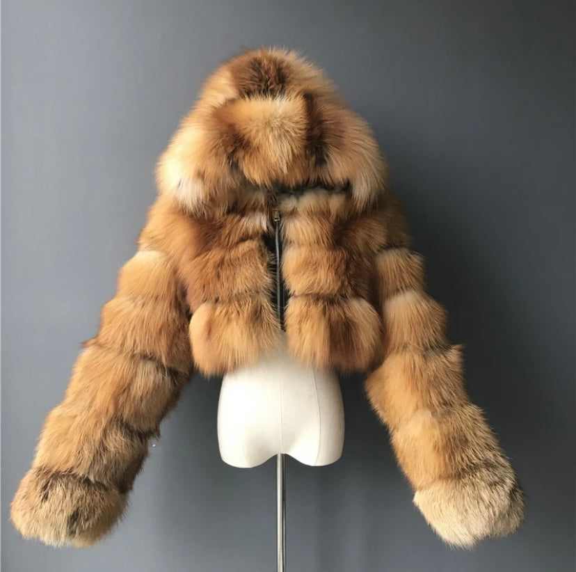 Real fur crop top coat with real leather inside.