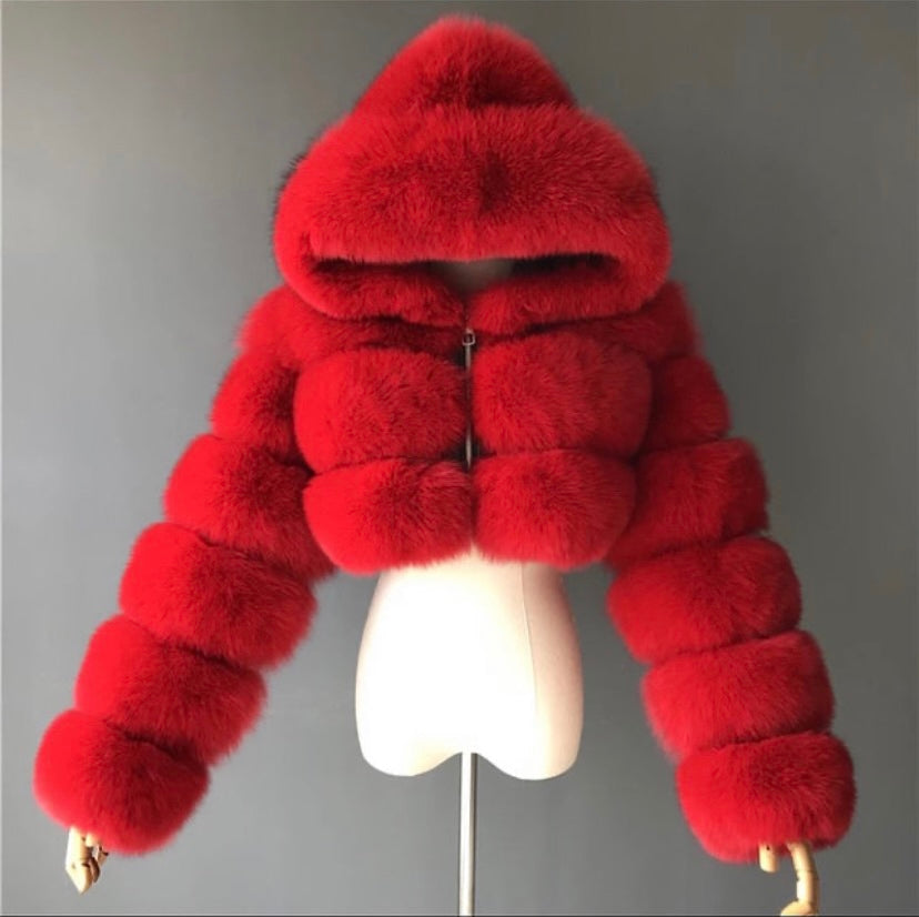 Real fur crop top coat with real leather inside.