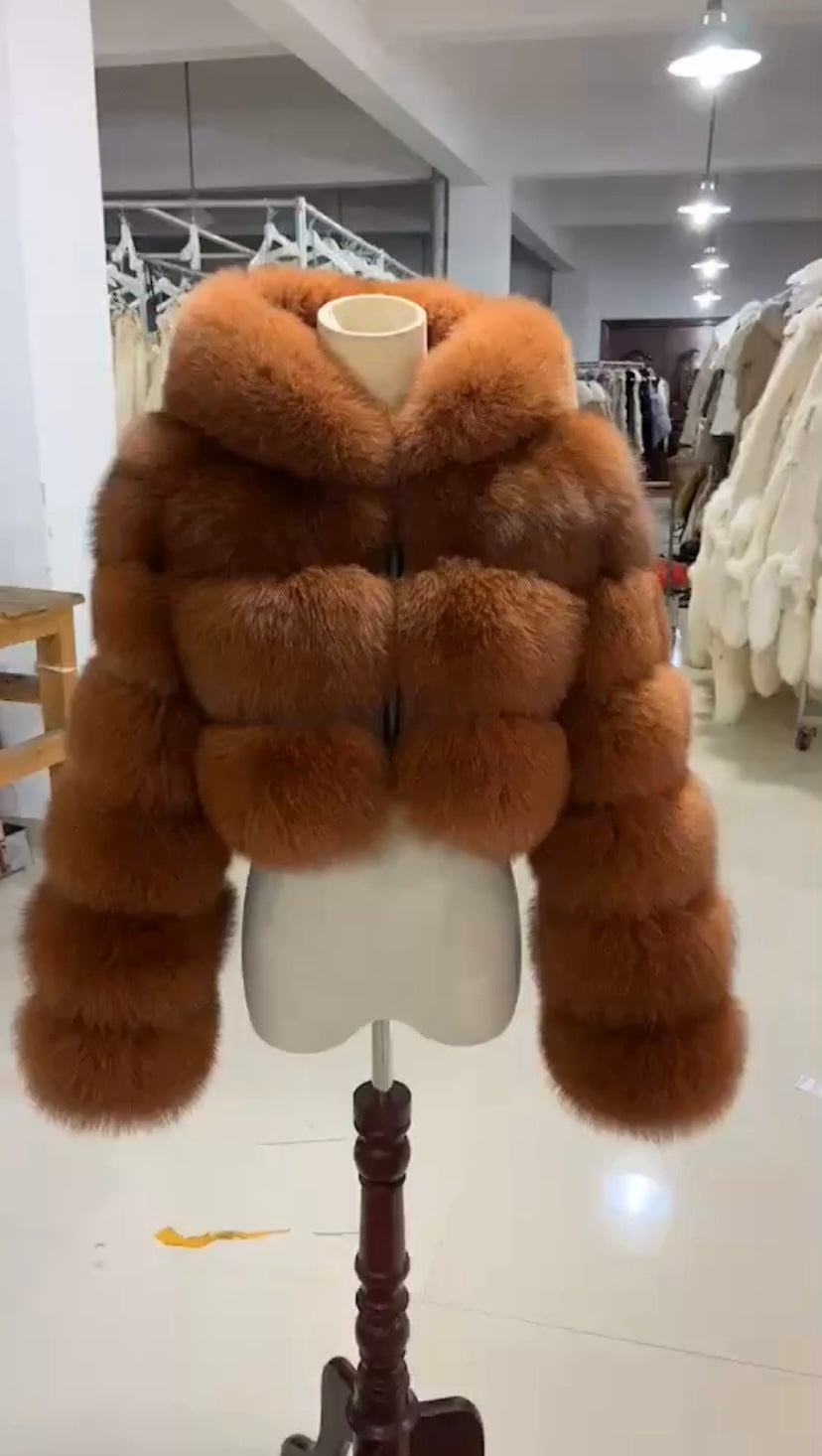 Real fur crop top coat with real leather inside.