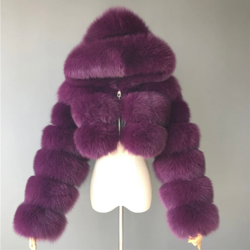 Real fur crop top coat with real leather inside.