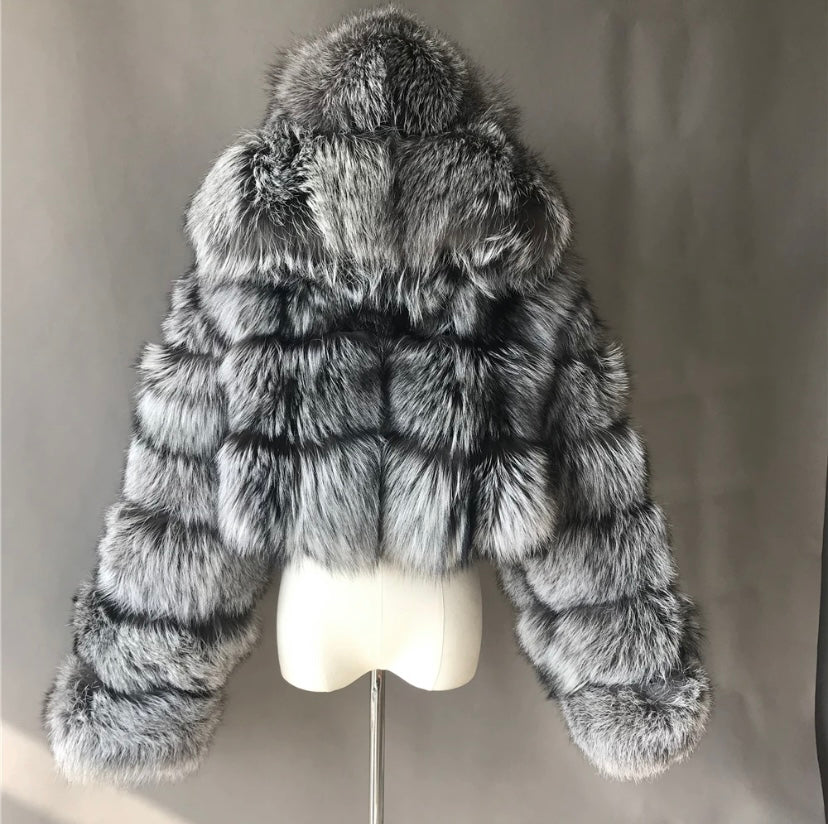 Real fox fur crop top coat with real leather inside.