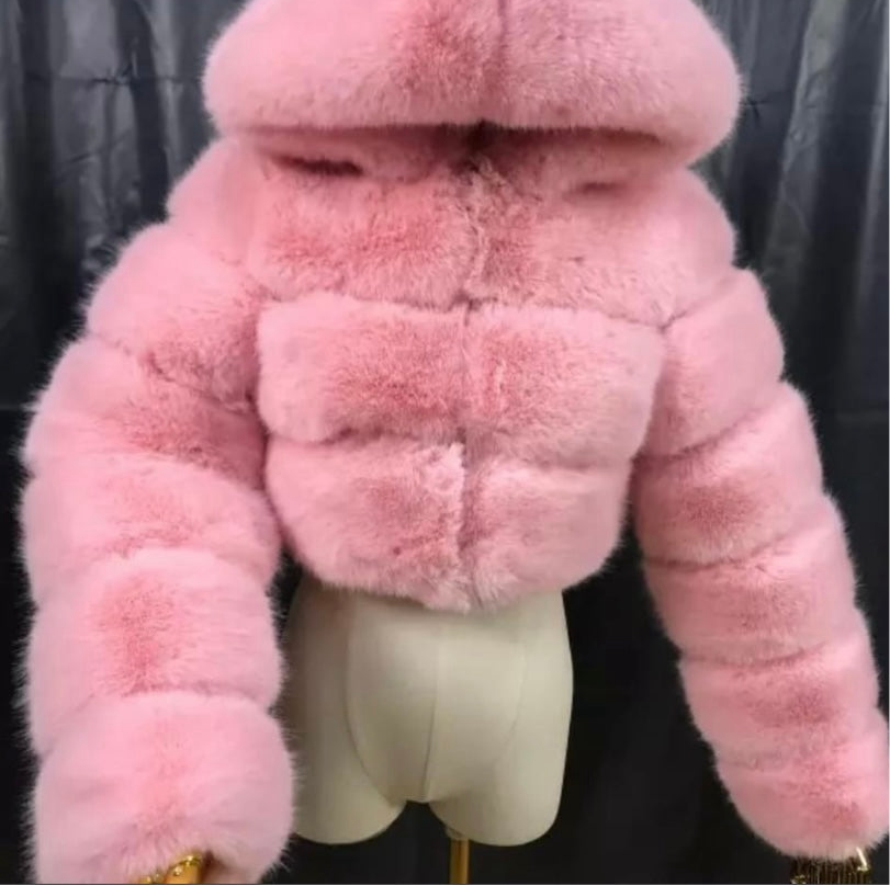 Faux fur crop top coats