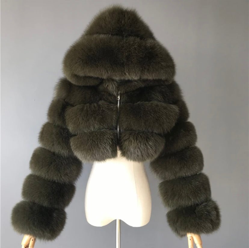 Real fur crop top coat with real leather inside.
