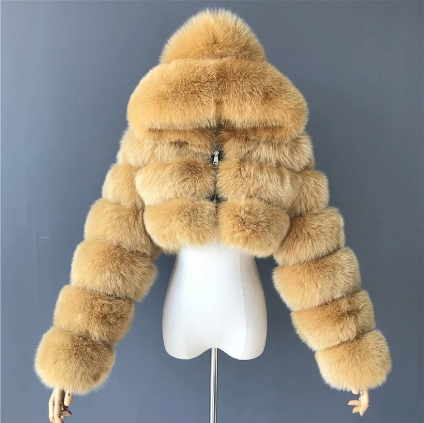 Real fur crop top coat with real leather inside.