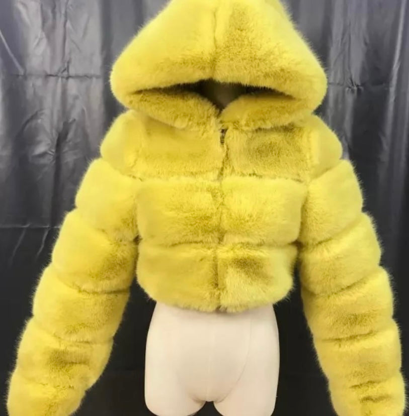Faux fur crop top coats