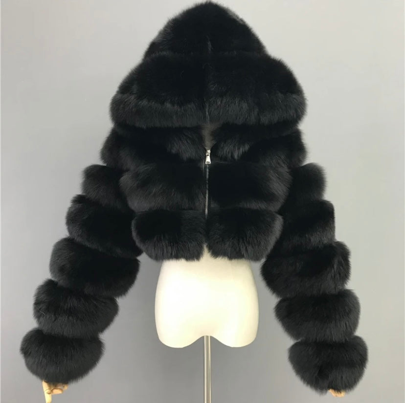 Real fur crop top coat with real leather inside.