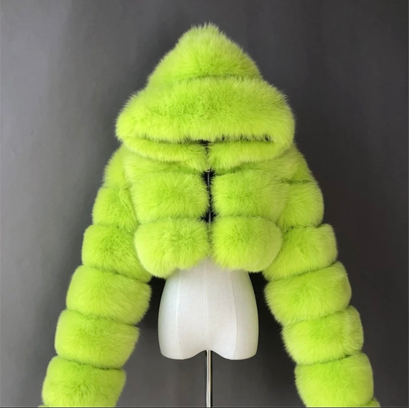 Real fur crop top coat with real leather inside.