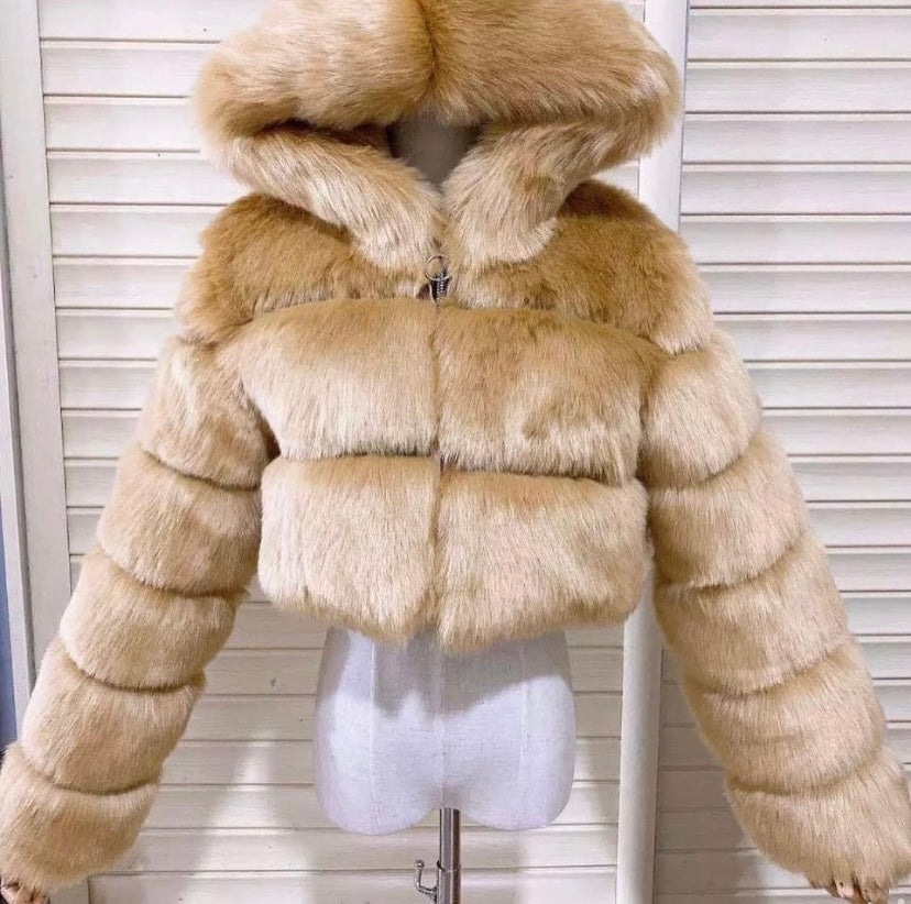 Faux fur crop top coats