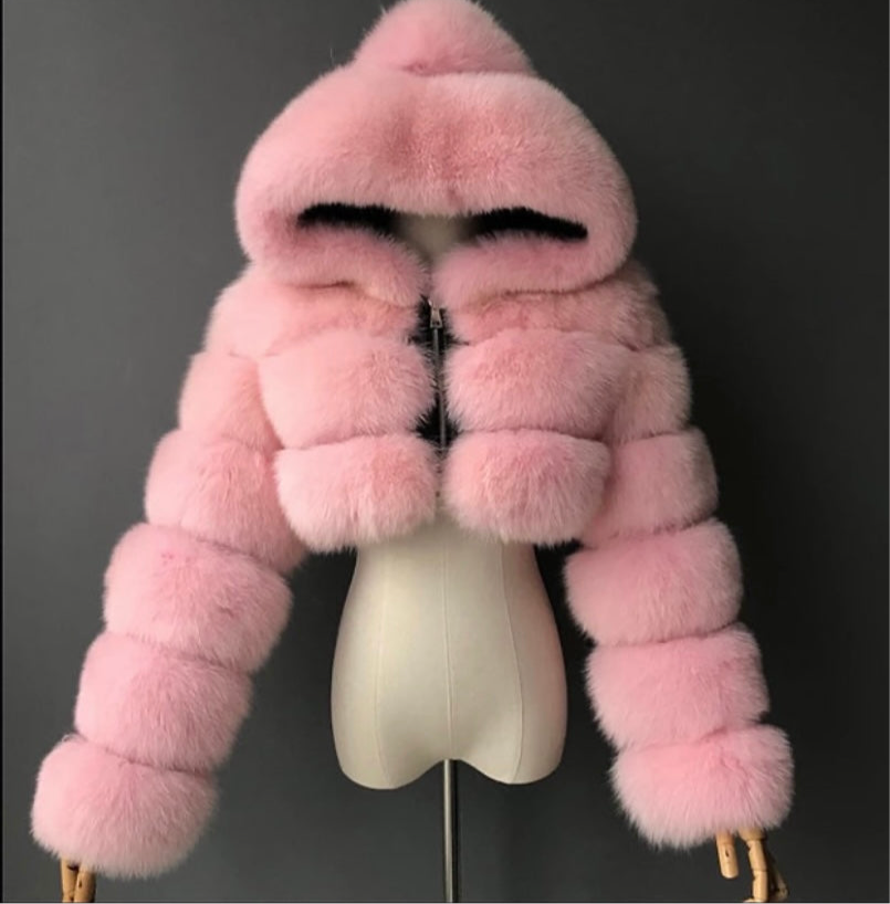 Real fur crop top coat with real leather inside.