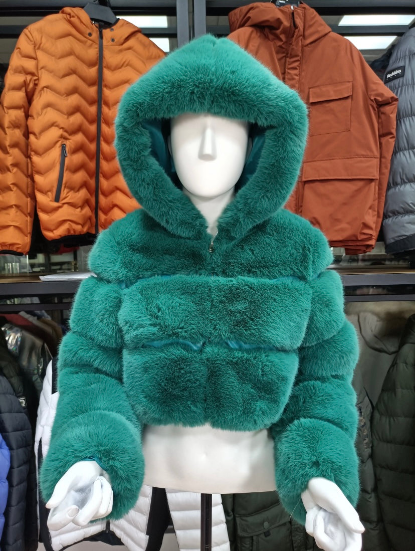 Faux fur crop top coats