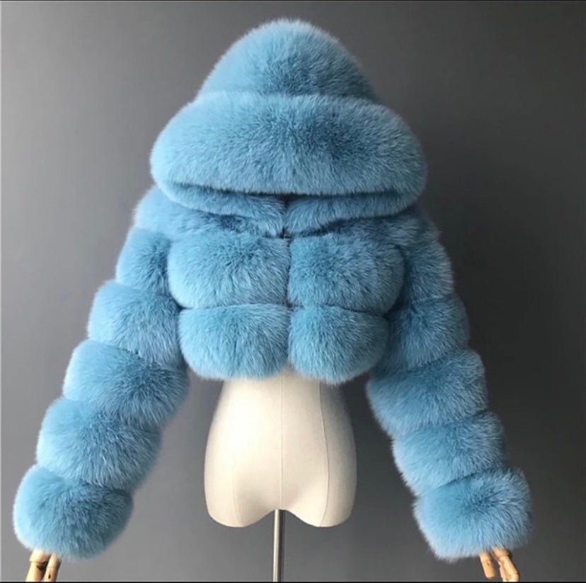 Real fur crop top coat with real leather inside.