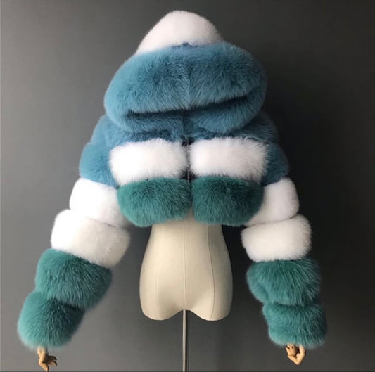 Real fur crop top coat with real leather inside.