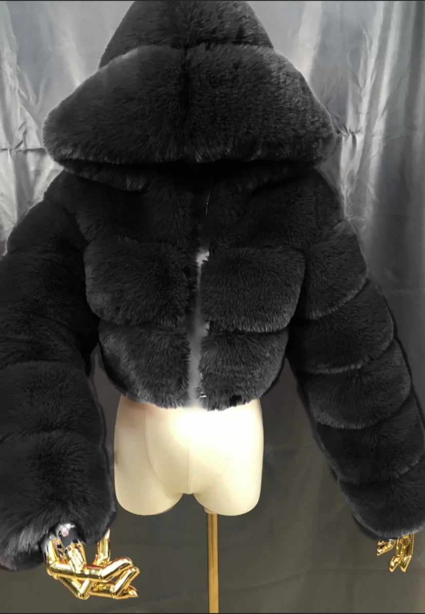 Faux fur crop top coats