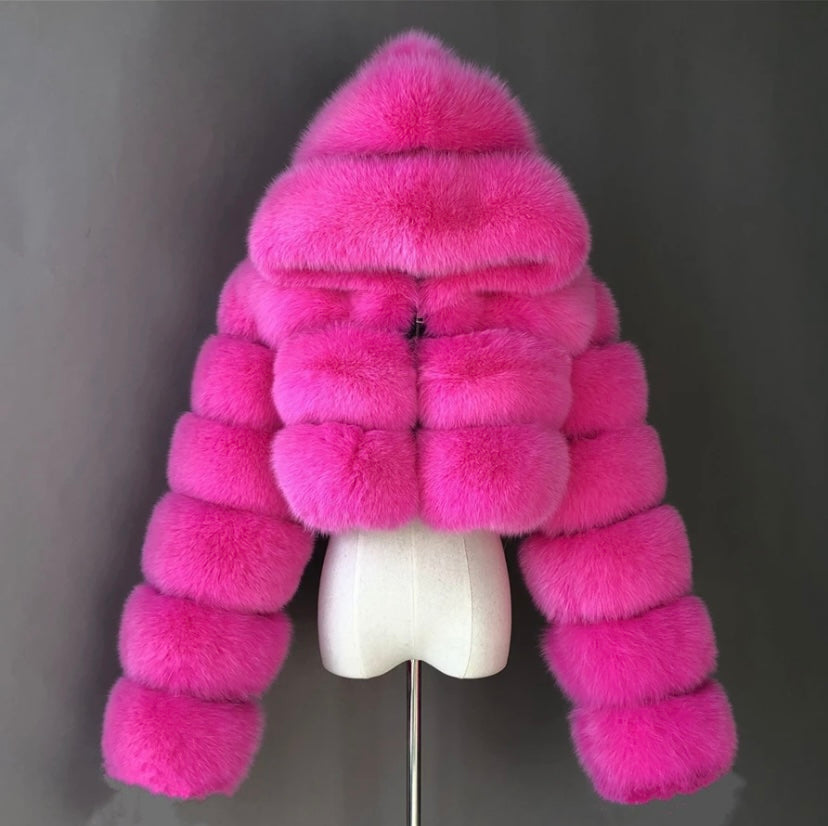 Real fox fur crop top coat with real leather inside.