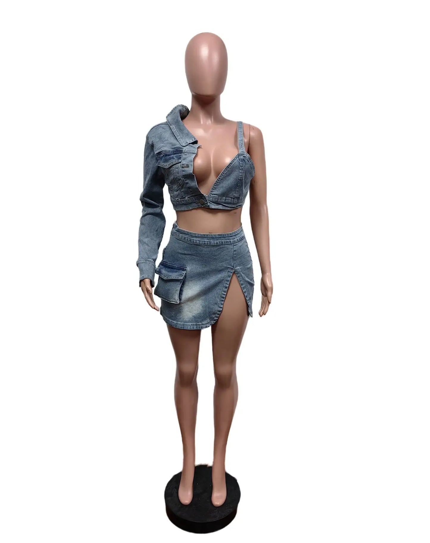 Women's Denim 2 Piece Short Skirt Set