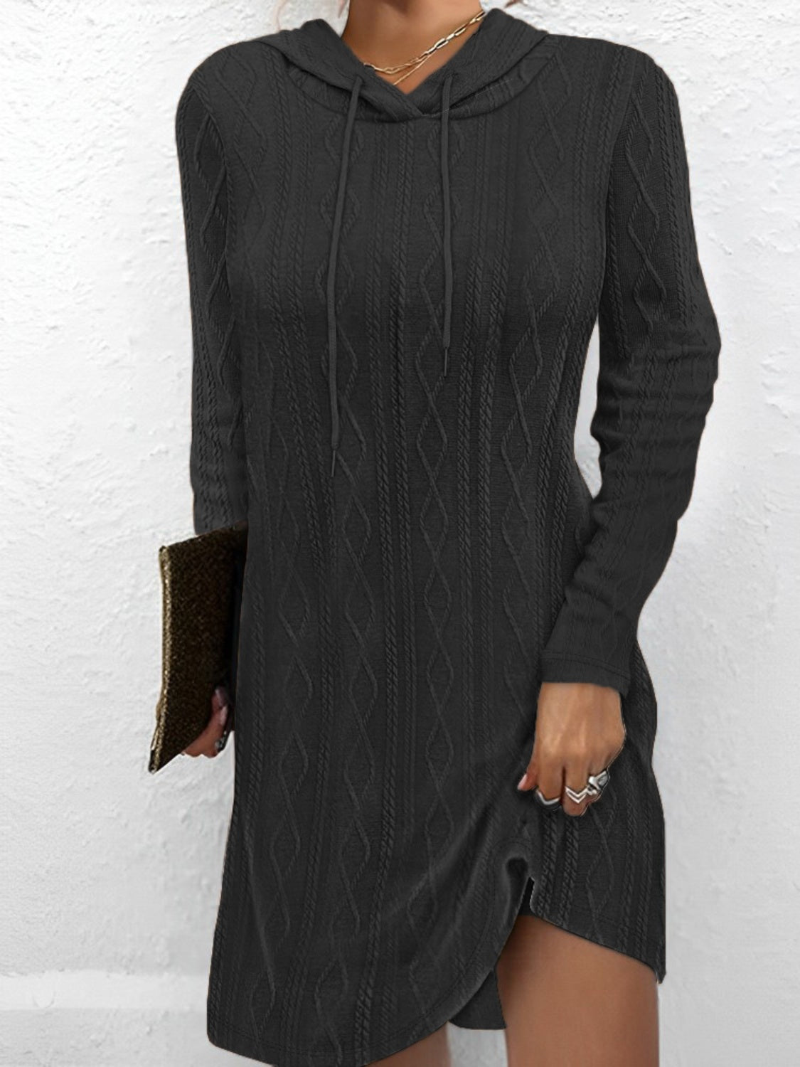 Drawstring Hooded Sweater Dress