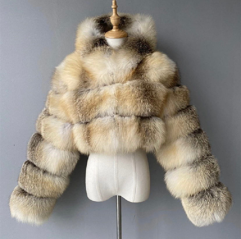 Real fox fur crop top coat with real leather inside.