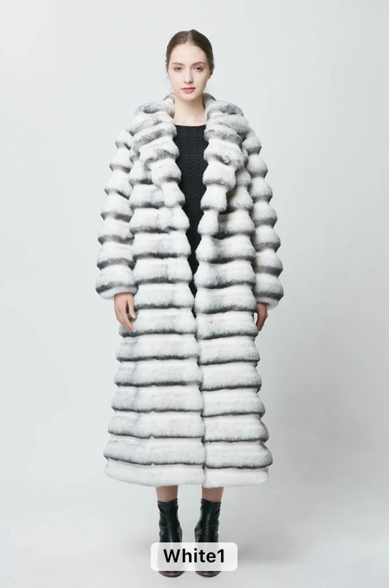 Elegant rabbit chinchilla faux fur coat