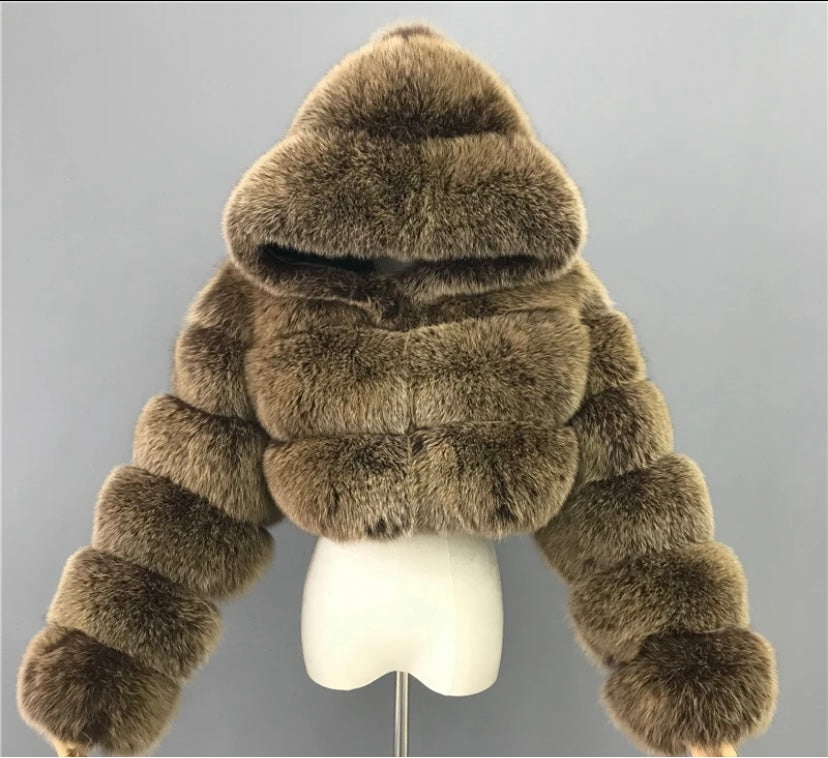 Real fur crop top coat with real leather inside.
