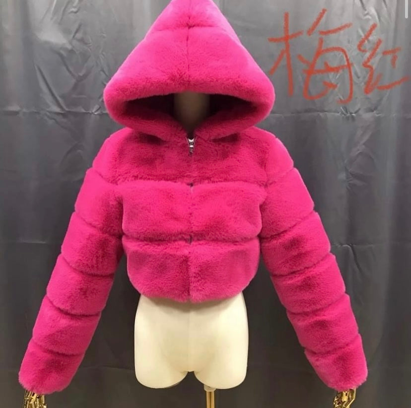 Faux fur crop top coats