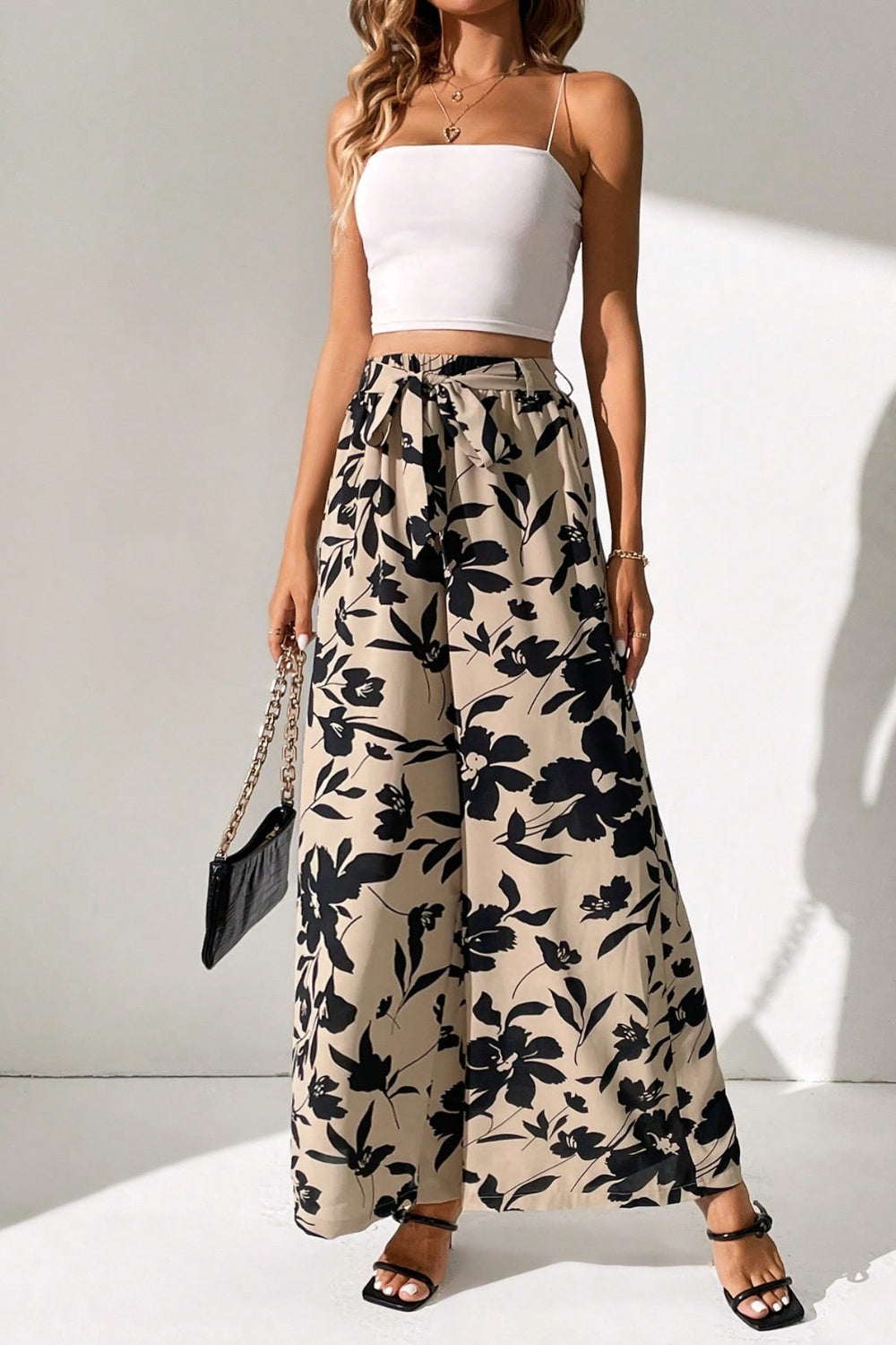 Printed Tied Wide Leg Pants