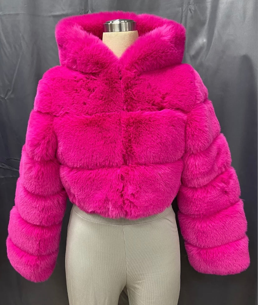 Fluffy faux crop top coats