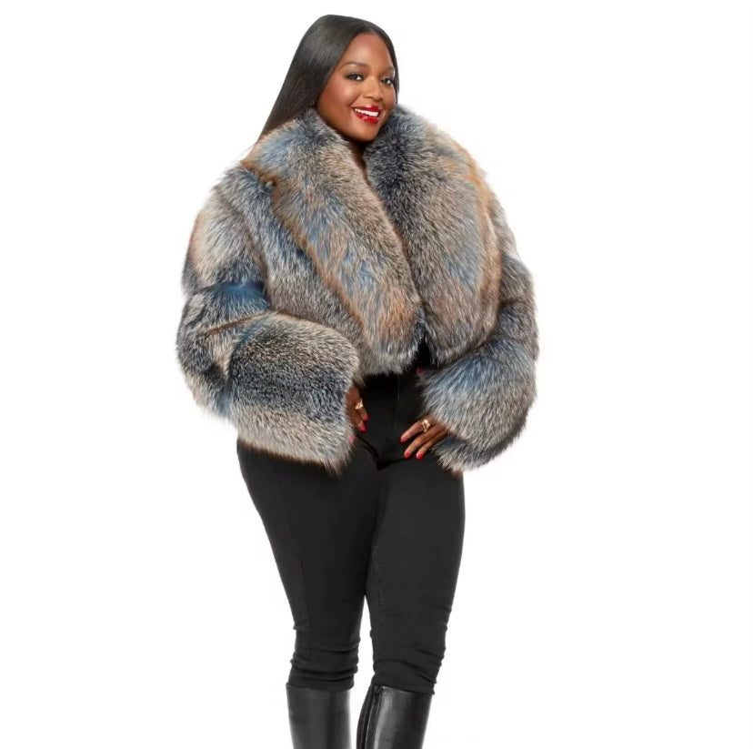 Blue white fox coat