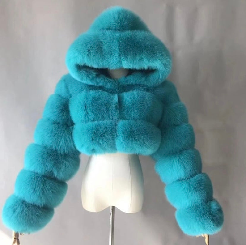 Real fox fur crop top coat with real leather inside.