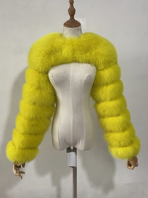 Sold color fluffy faux sleeves coat