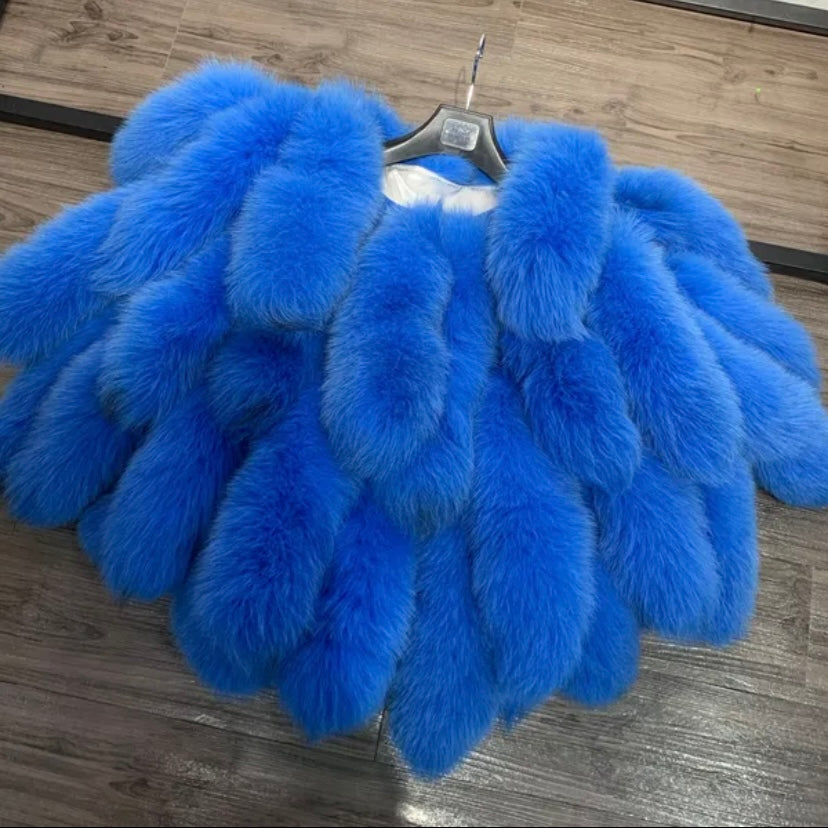 Women’s fluffy faux winter jacket winter tail shawl scarf