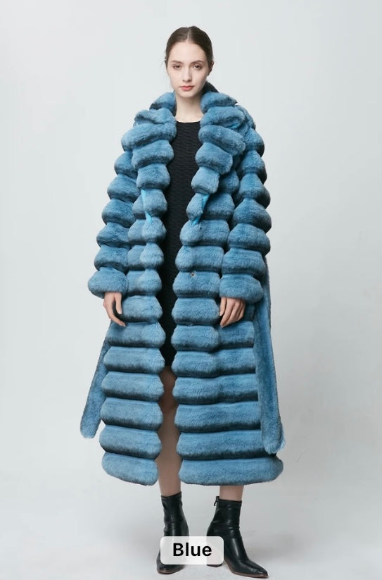 Elegant rabbit chinchilla faux fur coat