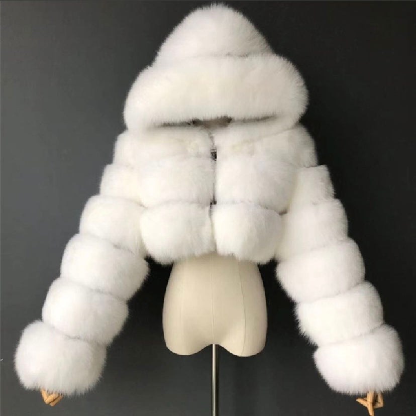 Real fox fur crop top coat with real leather inside.