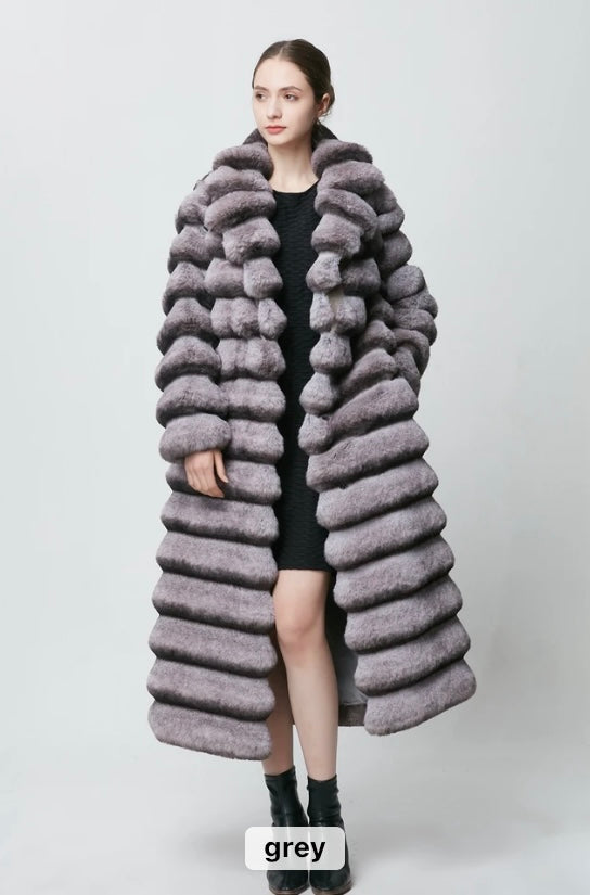 Elegant rabbit chinchilla faux fur coat