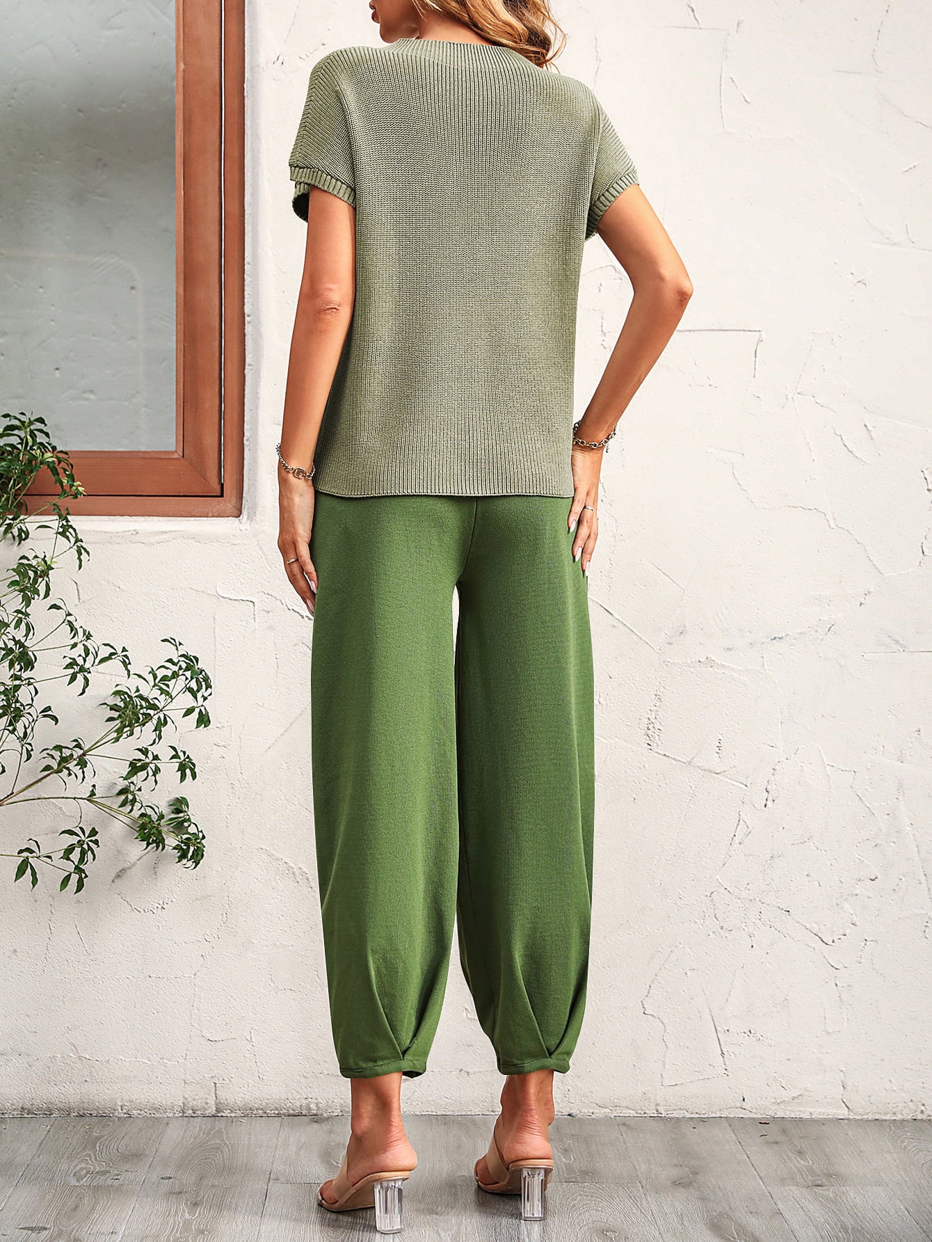 Round Neck Raglan Sleeve Tee and Long Pants Set