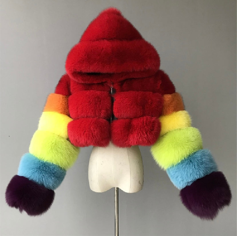 Real fox fur crop top coat with real leather inside.