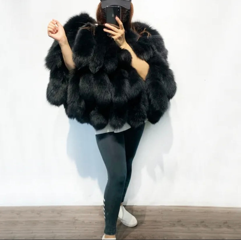 Women’s fluffy faux winter jacket winter tail shawl scarf