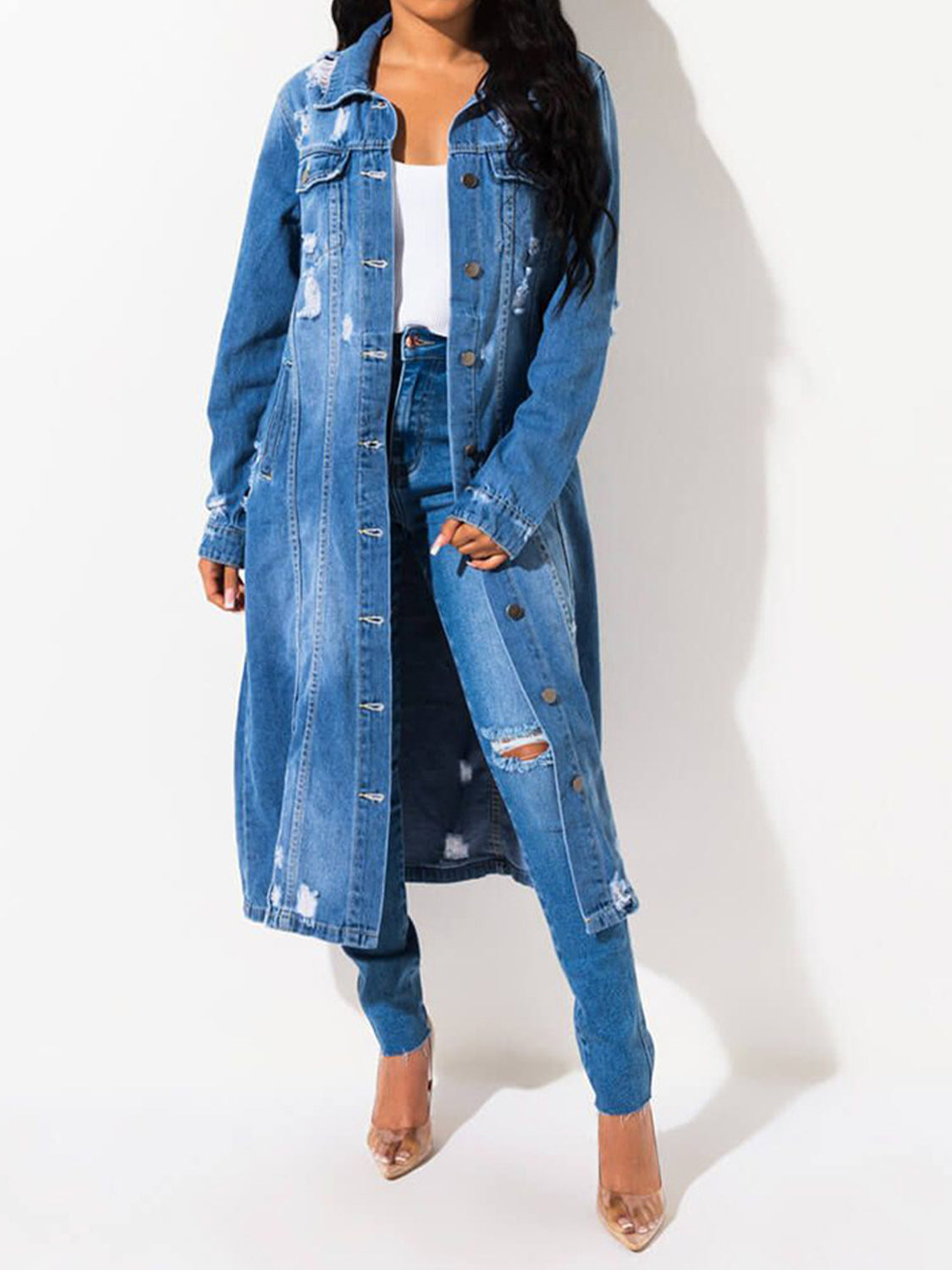 Long Sleeve Raw Hem Denim Jacket