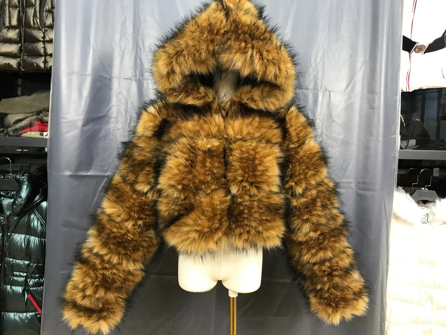 Faux fur waist length coat,