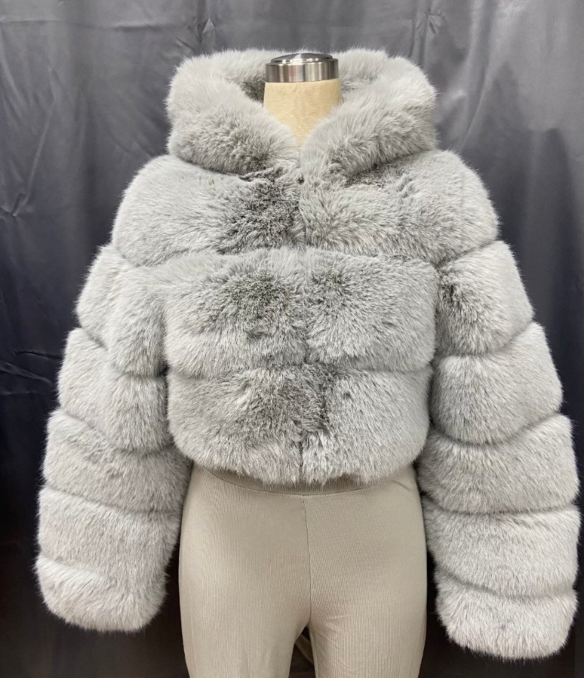 Fluffy faux crop top coats