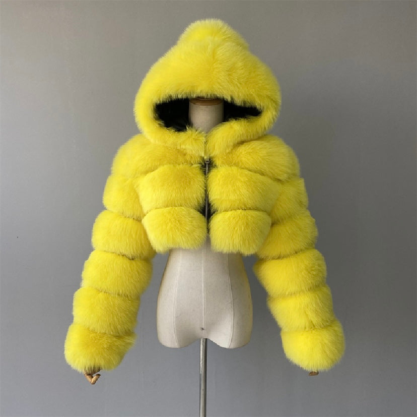 Real fox fur crop top coat with real leather inside.