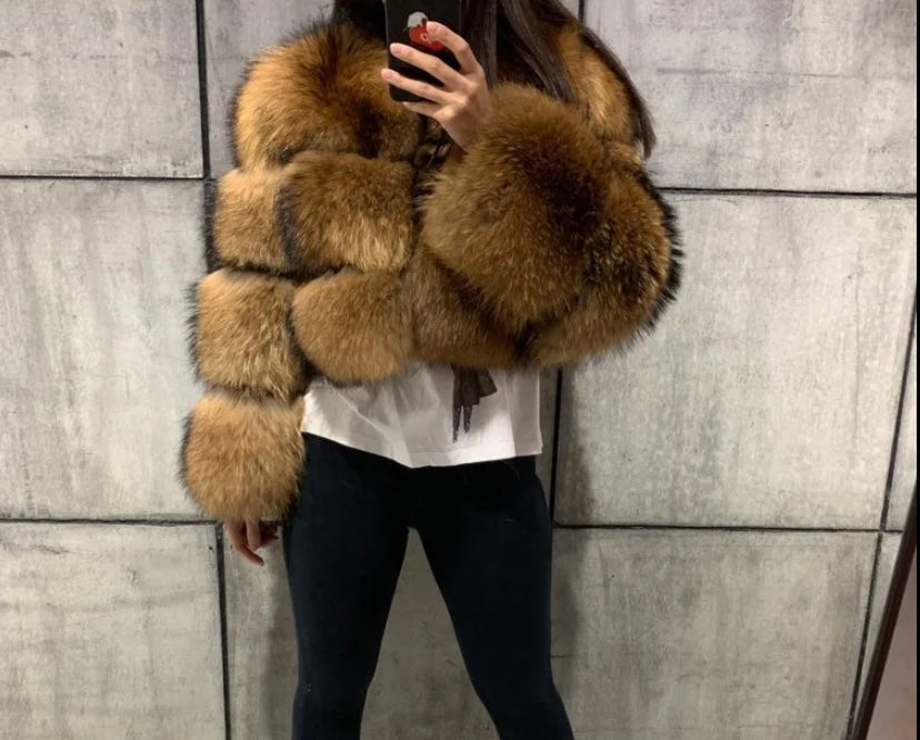 Faux fur waist length coat,