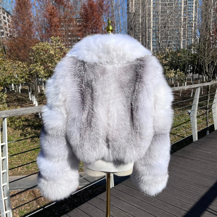 Blue white fox coat